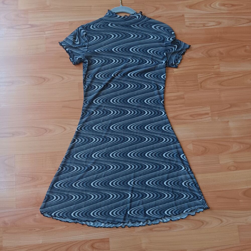Current Mood Mini Dress Size S Sheer Goth Grunge‎ Black Grey White Short Sleeve
